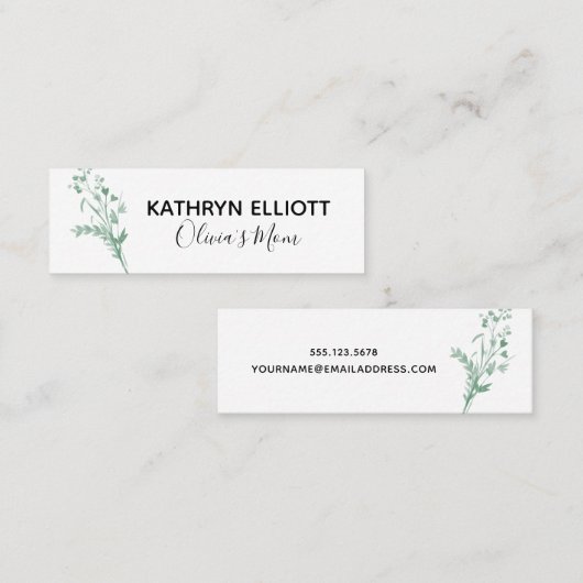 Groene Botanische Mama Speel Datum Mini Belkaart Contactkaartje (Voorkant / Achterkant)