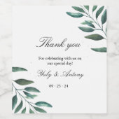 Groene Botanische Minimalistische Moderne Bruiloft Wijn Etiket (Enkel label)