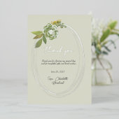 Groene botanische moderne bloemige bedankje folie uitnodiging (Staand Voorkant)