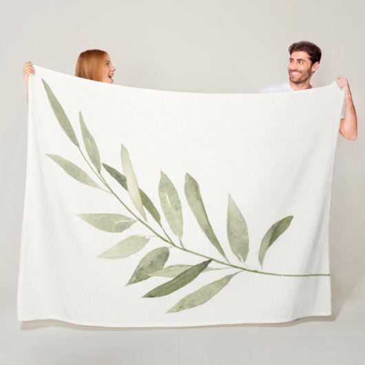 Groene Botanische Moderne Boho Salie Waterverf Bla Fleece Deken (In situ)