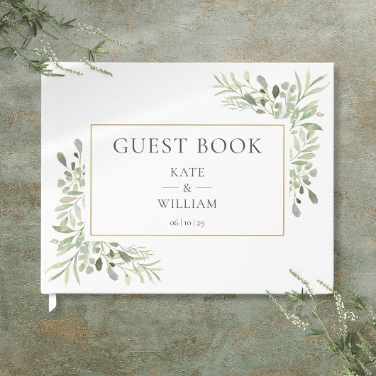 Groene Botanische Moderne Elegante Bruiloft Gastenboek