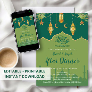 Groene Botanische Moskee en Gouden Lantaarns Iftar Kaart