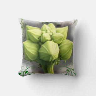 Groene Botanische Pompoen Bloemknop Macro Kunst Ku Kussen