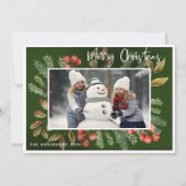 Groene Botanische Prettig Kerstmis Foto Feestdagenkaart (Voorkant)