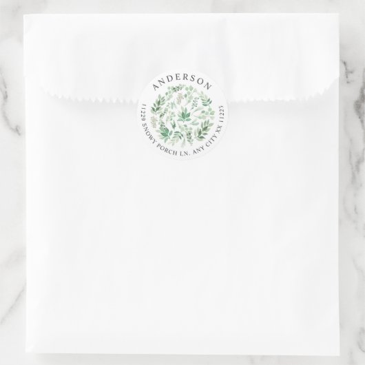 Groene botanische retouradres ronde sticker (Tas)
