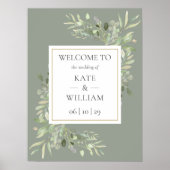 Groene Botanische Salie Groene Trouw Welkomstbord Poster (Voorkant)