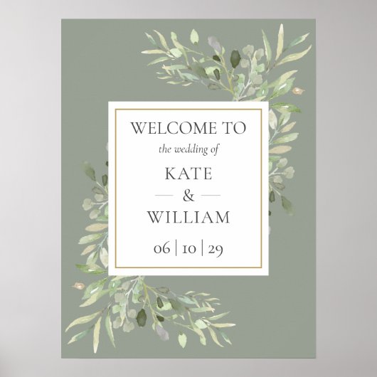 Groene Botanische Salie Groene Trouw Welkomstbord Poster (Voorkant)