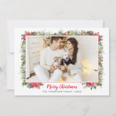 Groene botanische script foto Kerstmis Feestdagenkaart (Voorkant)