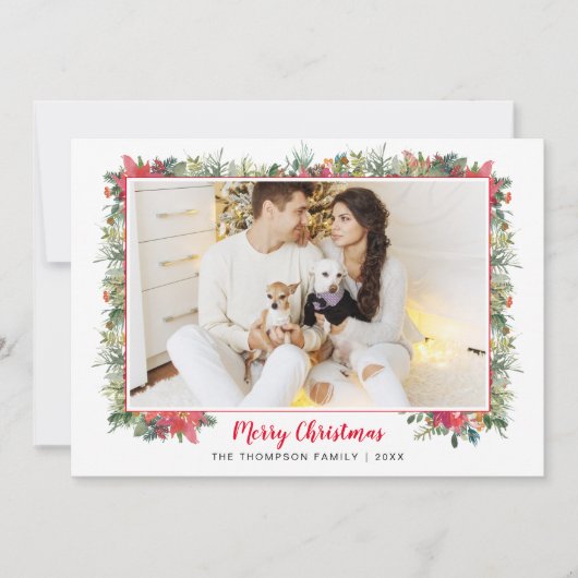 Groene botanische script foto Kerstmis  Feestdagenkaart (Voorkant)