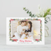 Groene botanische script foto Kerstmis Feestdagenkaart (Staand voorkant)