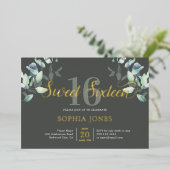 Groene Botanische Script Sweet 16 Folie Uitnodigin Uitnodiging (Staand Voorkant)
