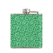 Groene botanische spiraal wijnstok Karakusa patroo Heupfles (Achterkant)