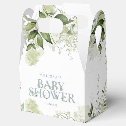 Groene Botanische Stof Blauwe Baby Shower Favor Do Bedankdoosjes (Geopend)