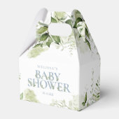 Groene Botanische Stof Blauwe Baby Shower Favor Do Bedankdoosjes (Voorkant Zijde)