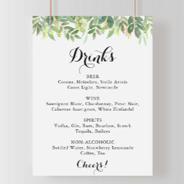 Groene Botanische Trouw Dranken Menu Bord Poster