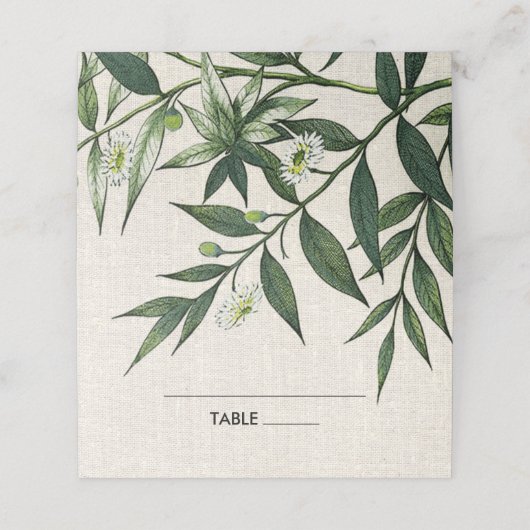 Groene botanische uithuwtafel plaatskaartje (Buitenkant ongevouwen)