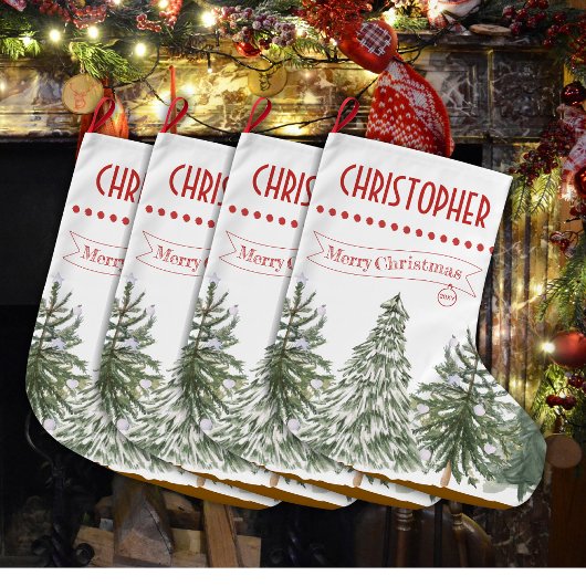 Groene Botanische Vrolijk Kerstfeest Gepersonalise Grote Kerstsok