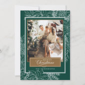 Groene botanische vrolijke kerstfoto feestdagenkaart (Voorkant)