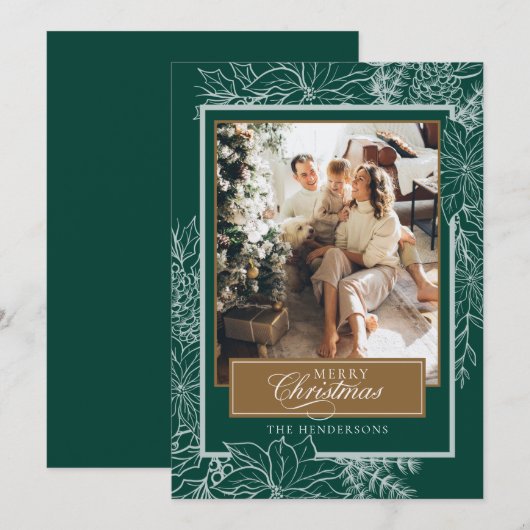 Groene botanische vrolijke kerstfoto feestdagenkaart (Voorkant / Achterkant)