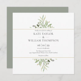 Groene Botanische Watercolor Trouw Kaart