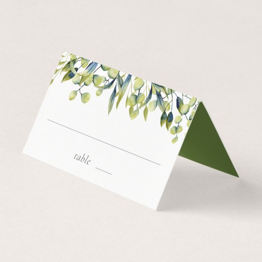 Groene botanische Waterverf Greenery Place Cards Kaart (Voorkant)
