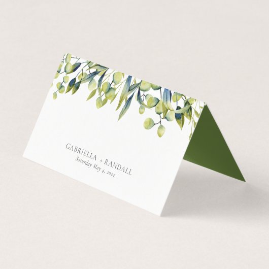 Groene botanische Waterverf Greenery Place Cards Kaart (Achterkant)