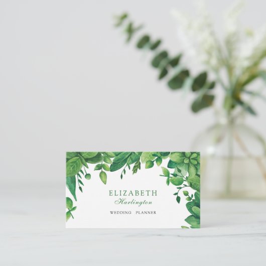 Groene botanische waterverf kaart. Tuingroen Visitekaartje (Staand voorkant)