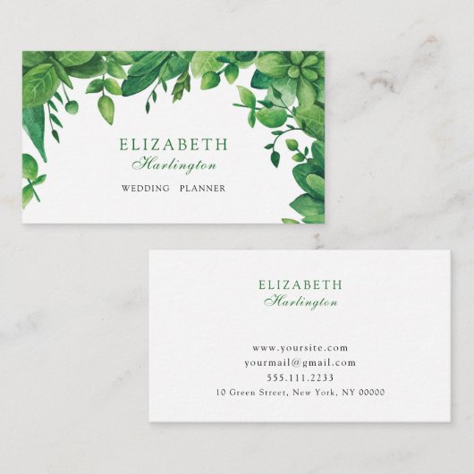 Groene botanische waterverf kaart. Tuingroen Visitekaartje (Voorkant / Achterkant)