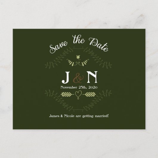 Groene botanische woudwedstrijd bespaart de datum aankondigingskaart (Voorkant)