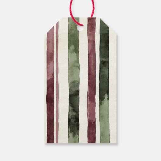 Groene Bourgogne Stripes Kerstmis Cadeaulabel (Achterkant)