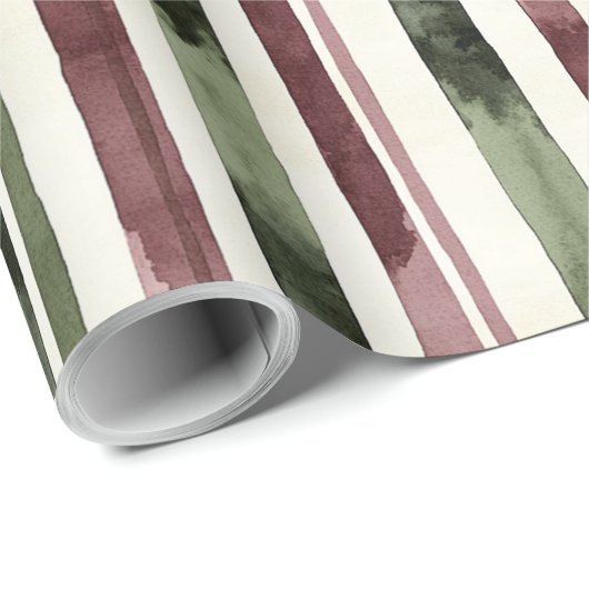 Groene Bourgogne Stripes Kerstmis Cadeaupapier (Rol Hoek)