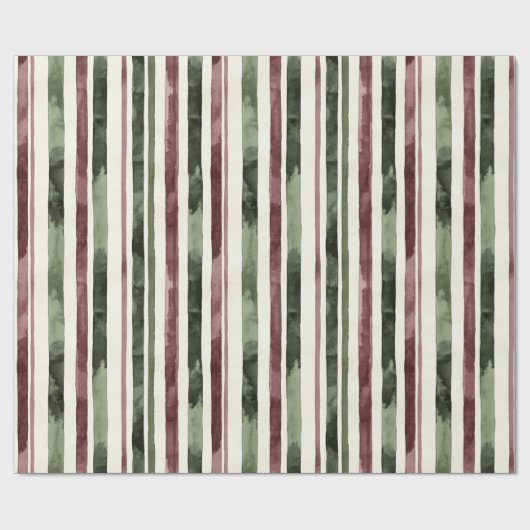 Groene Bourgogne Stripes Kerstmis Cadeaupapier (Vlak)