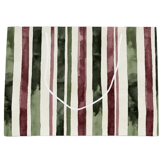 Groene Bourgogne Stripes Kerstmis Groot Cadeauzakje (Voorkant)