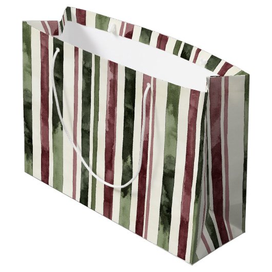 Groene Bourgogne Stripes Kerstmis Groot Cadeauzakje (Achterkant Gekanteld)