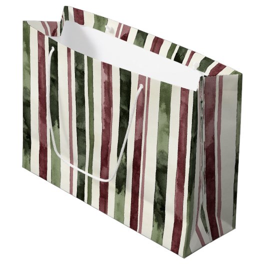 Groene Bourgogne Stripes Kerstmis Groot Cadeauzakje (Voorkant Gekanteld)