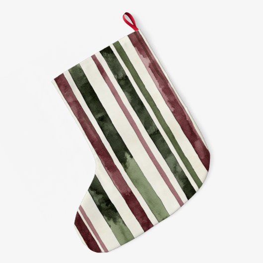 Groene Bourgogne Stripes Kerstmis Grote Kerstsok (Achterkant (Hangend))