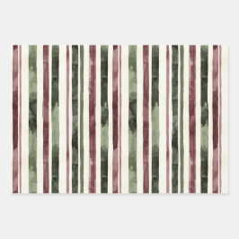 Groene Bourgogne Stripes Kerstmis Inpakpapier Vel