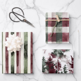 Groene Bourgogne Stripes Kerstmis Inpakpapier Vel