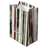 Groene Bourgogne Stripes Kerstmis Medium Cadeauzakje (Voorkant Gekanteld)