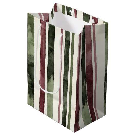 Groene Bourgogne Stripes Kerstmis Medium Cadeauzakje (Voorkant Gekanteld)