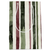 Groene Bourgogne Stripes Kerstmis Medium Cadeauzakje (Voorkant)
