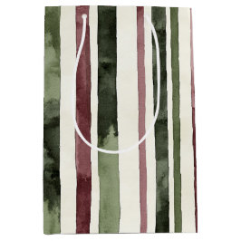Groene Bourgogne Stripes Kerstmis Medium Cadeauzakje