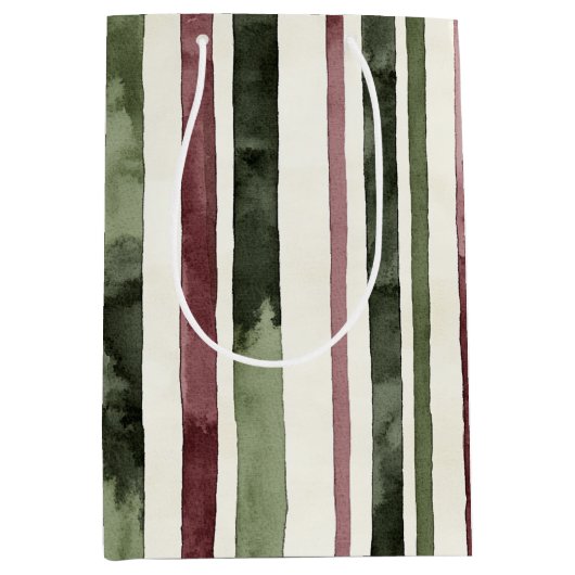 Groene Bourgogne Stripes Kerstmis Medium Cadeauzakje (Voorkant)