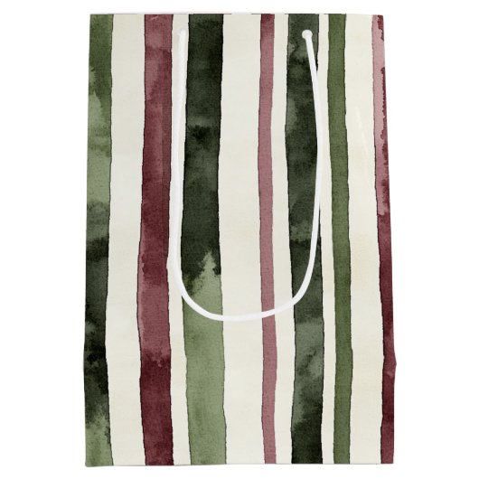 Groene Bourgogne Stripes Kerstmis Medium Cadeauzakje (Achterkant)