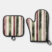 Groene Bourgogne Stripes Kerstmis Ovenwant & Pannenlap Set (Voorkant)