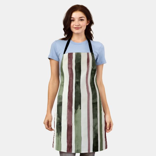 Groene Bourgogne Stripes Kerstmis Schort (Gedragen)