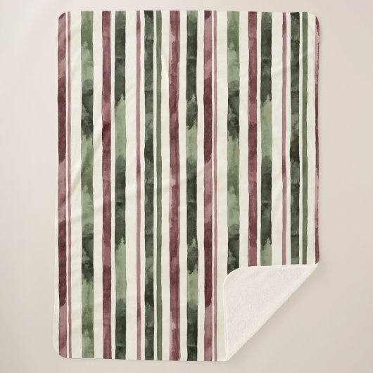 Groene Bourgogne Stripes Kerstmis Sherpa Deken (Voorkant)