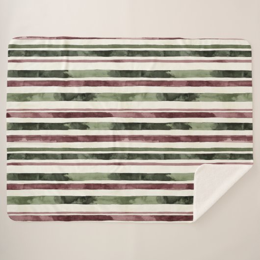 Groene Bourgogne Stripes Kerstmis Sherpa Deken (Voorkant (horizontaal))
