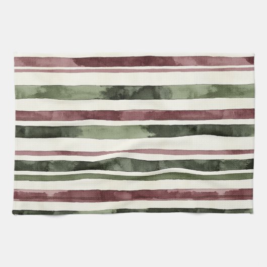 Groene Bourgogne Stripes Kerstmis Theedoek (Horizontaal)