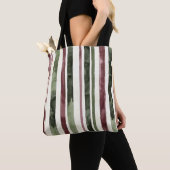 Groene Bourgogne Stripes Kerstmis Tote Bag (Dichtbij)